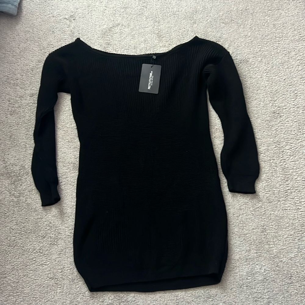 Pretty little thing black off the shoulder dress